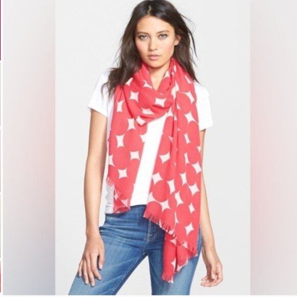 NWT Kate Spade Head in the Clouds Scarf Balloon Dot Aladdin Pink 100% Wool Sheer - Picture 9 of 9